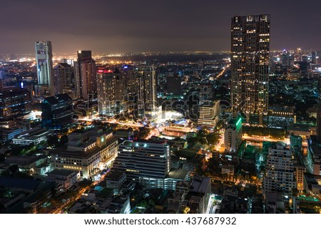 Aerial view of Bangkok city at night. Modern megalopolis cityscape at night