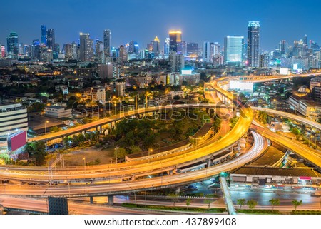 Cityscape of Bangkok city at night , Thailand .
