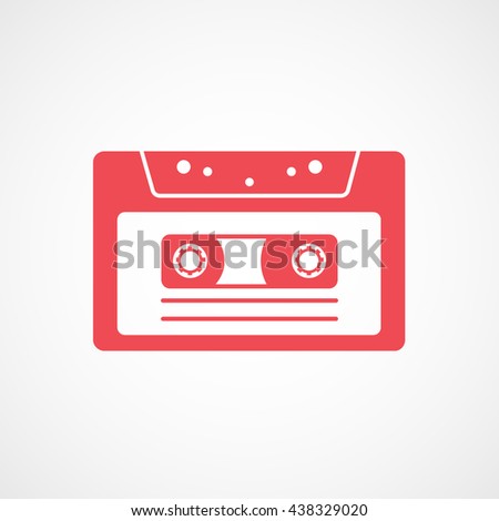 Audio Cassette Red Flat Icon On White Background