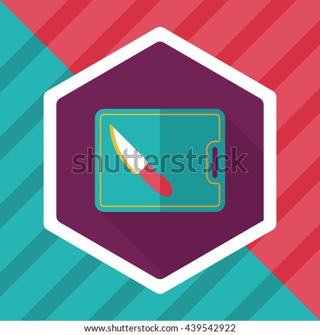 kitchenware chopping board and knife flat icon with long shadow,eps10