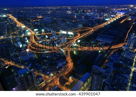 Bangkok Skyline with Ring of Express way at Twilight, Thailand 