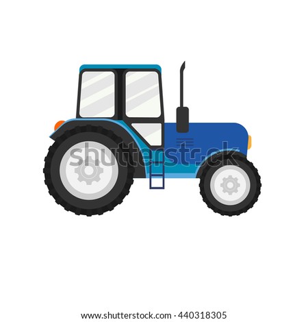 Flat tractor on white background
