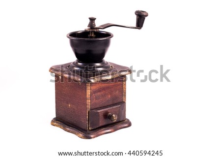 Coffee mill, coffee grinder. 