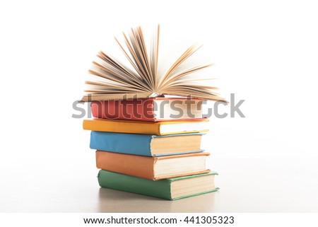 Stack of books on white background. Education concept. Back to school