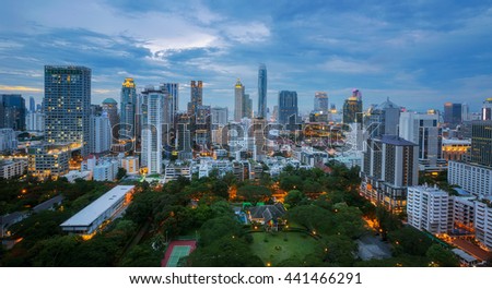 Bangkok city at sunset, Mahanakorn tower, Silom area,  Thailand