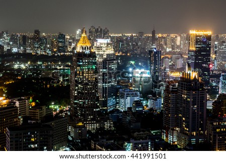 Thailand Landscape : Bangkok skyline at night viewed from top of building