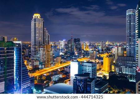 Bangkok metro night cityscape, Landscape of urban night view.