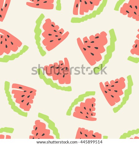Cute vector seamless pattern with watermelon slices. Summer fresh fruit background.