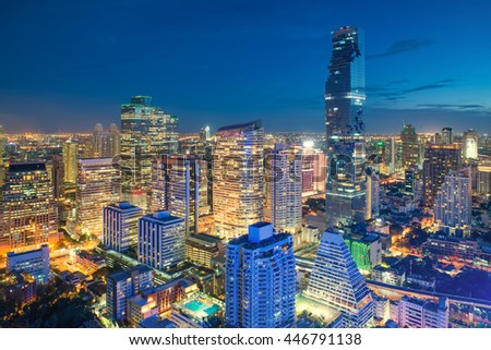 Bangkok night view with skyscraper in business district in Bangkok Thailand.
