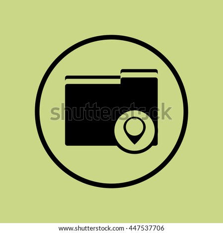 Vector illustration of folder location sign icon on green circle background.