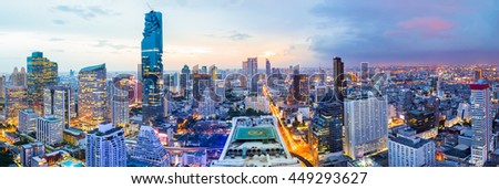 Panorama bangkok city at sunset in the business district area, Bangkok Thailand