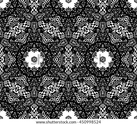 Lace seamless pattern with flowers on white background. Lace repeating floral pattern  Orient traditional background. Lace unusual ornament. Indian, islamic, asian, ottoman, arabic motif. 