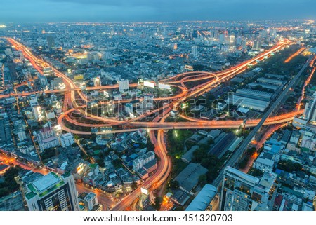 Express way cross road in Bangkok skyline, Thailand