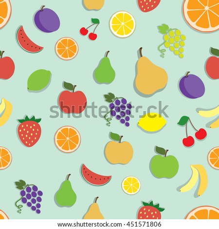 Vector seamless pattern with fruits icon. Food sign. Healthy lifestyle color illustration for print, web.