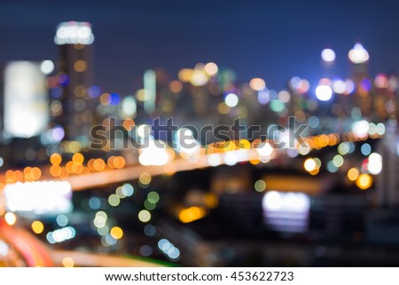 Blurred lights night view, city downtown, abstract background