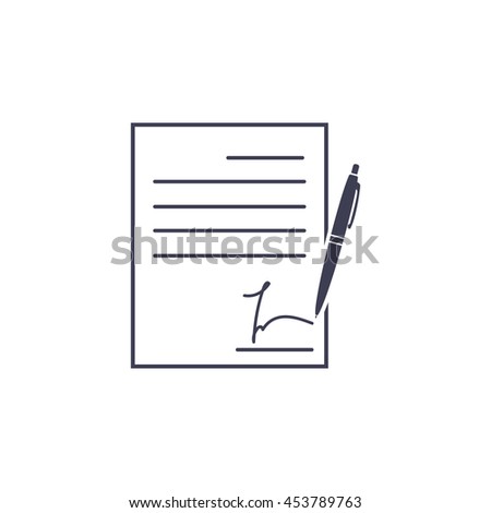Business contract with signature. Flat vector icon