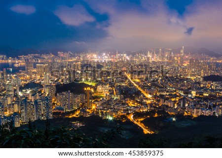 View from Lion Rock at twilight , Hong Kong