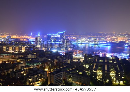 The Port of Hamburg in blue lights
