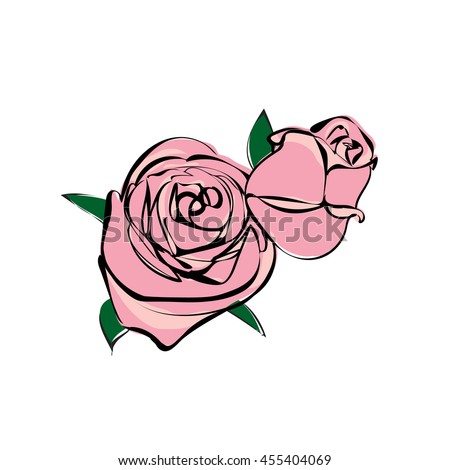 illustration rose flowers vector file, sketch style , doodle, pink two rose
