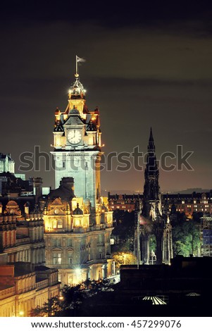 Edinburgh city view at night in UK.