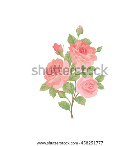 Flower rose bouquet. Floral posy isolated over white background Watercolor vector flourish summer decor design