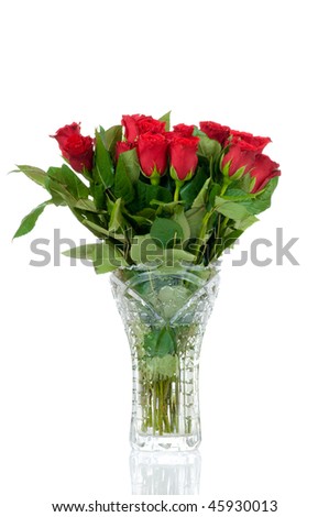 Bouquet of rose in the vase isolated on white background