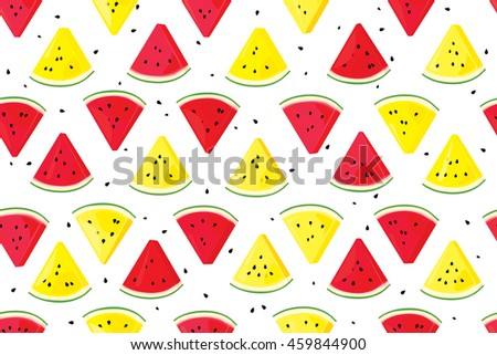 Seamless pattern of sliced watermelon on white background. Vector illustration