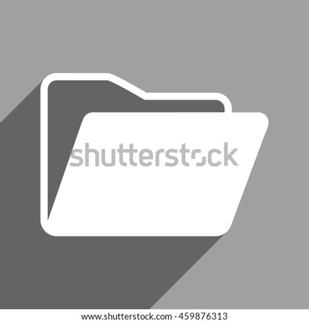 Open Folder long shadow vector icon. Style is a flat open folder white iconic symbol on a gray square background.