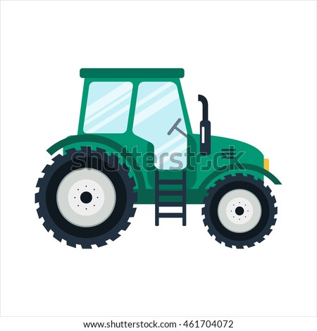 Icon green tractor on white background - vector illustration. Agricultural transport for farm in flat style.