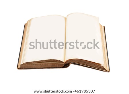 Opened antique book, isolated on white background