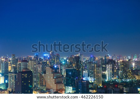 View of Bangkok modern office buildings, condominium in Bangkok city downtown on night sky , Bangkok , Thailand