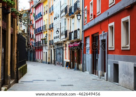 typical dwelling houses in historic part of  Vitoria-Gasteiz.   Spain