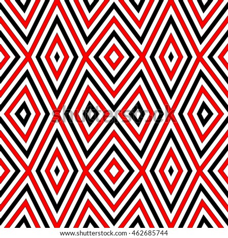 Seamless pattern with symmetric geometric ornament. Striped abstract background. Ethnic and tribal motifs. Repeated rhombuses wallpaper. Vector illustration