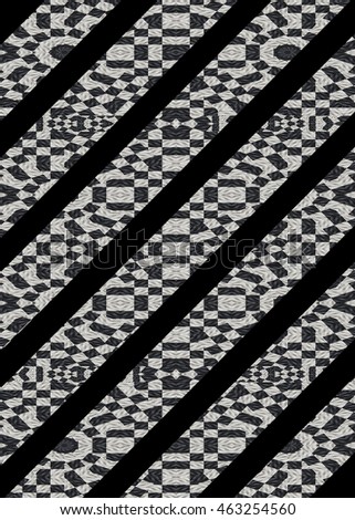 Digital technique abstract geometric diagonal stripes pattern background design in black and white colors.