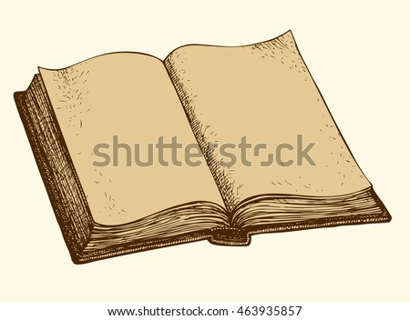 Aged engraving encyclopedia isolated on white backdrop. Freehand outline ink hand drawn picture sketchy in art antique doodle style. View closeup with space for text