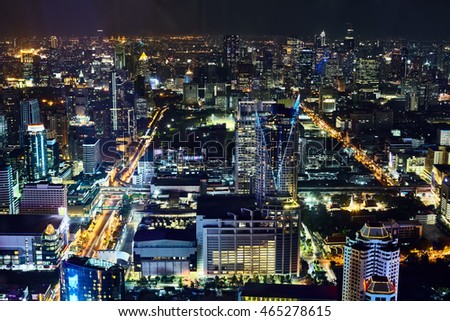  Night Bangkok cityscape. Top view