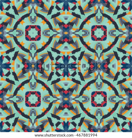 Abstract seamless pattern with geometric and floral ornaments, tribal, ethnic,  boho style. Tile repeat.