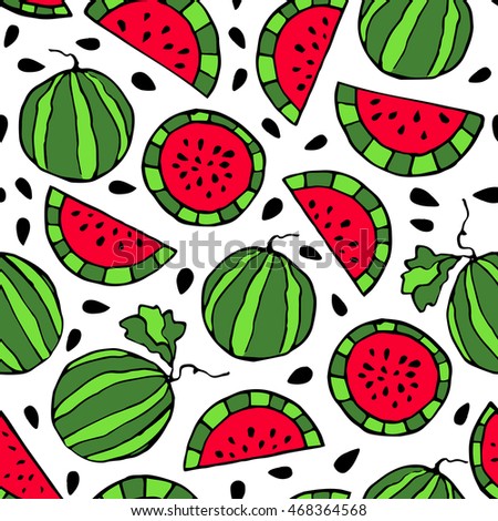 Seamless pattern of slices of watermelon. Colorful vector illustration for kids.
