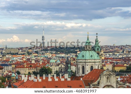 St Salvatore church in Prague and green dome and towers