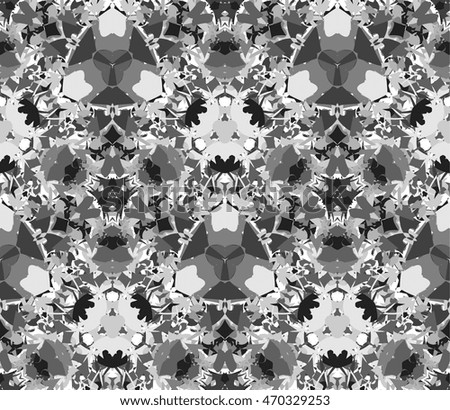 Kaleidoscope seamless pattern. Composed of abstract elements located on a white background. Useful as design element for texture and artistic compositions. Vector illustration.
