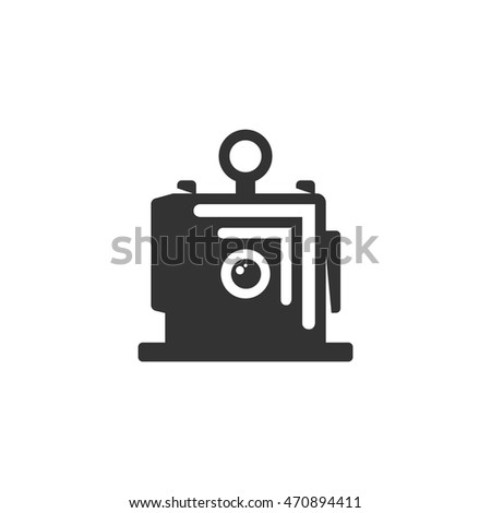 Large format camera icon in single color. View field sheet film photography lens