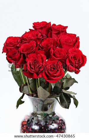 Vase of red roses for Valentines Day