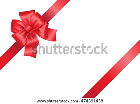 Vector red bow ribbon on white background design gift illustration.