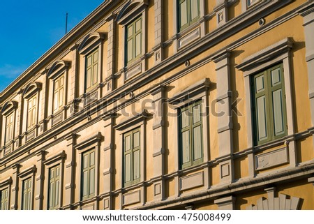 European style building pattern under beautiful summer sunlight