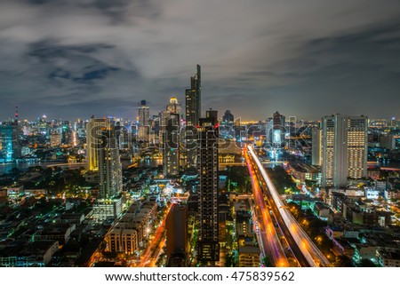 Night light with modern building at Bangkok, Thailand