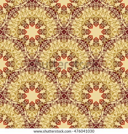 Abstract flourish seamless pattern Floral golden mandala holiday ornament. Stylish abstract ornamental lace background