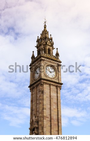 Belfast Clock tower. Prince Albert Memorial Clock at Queen's Square in Belfast, Northern Ireland.
