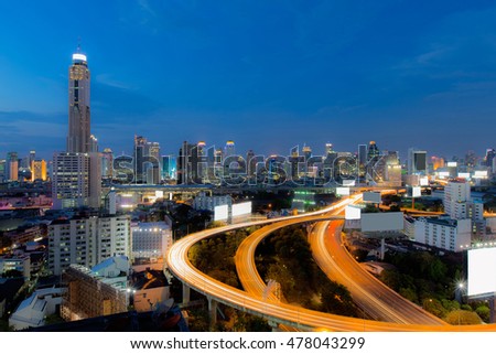 Twilight, Bangkok city highway and central business downtown, Thailand