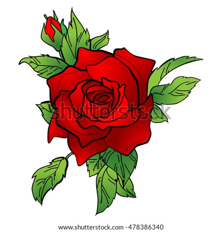 Vector illustration of a red rose. Tattoo new style.
