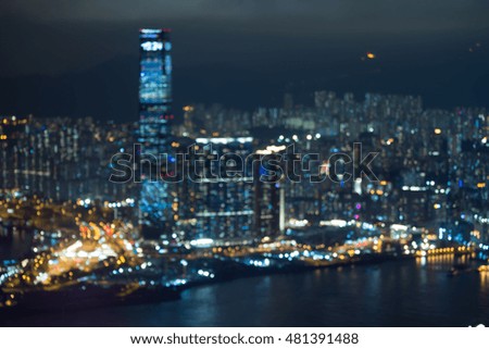 Hong Kong cityscape defocused background in twilight evening from viewpoint the peak